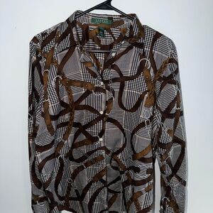 Ralph Lauren Brown and White Button Down Shirt